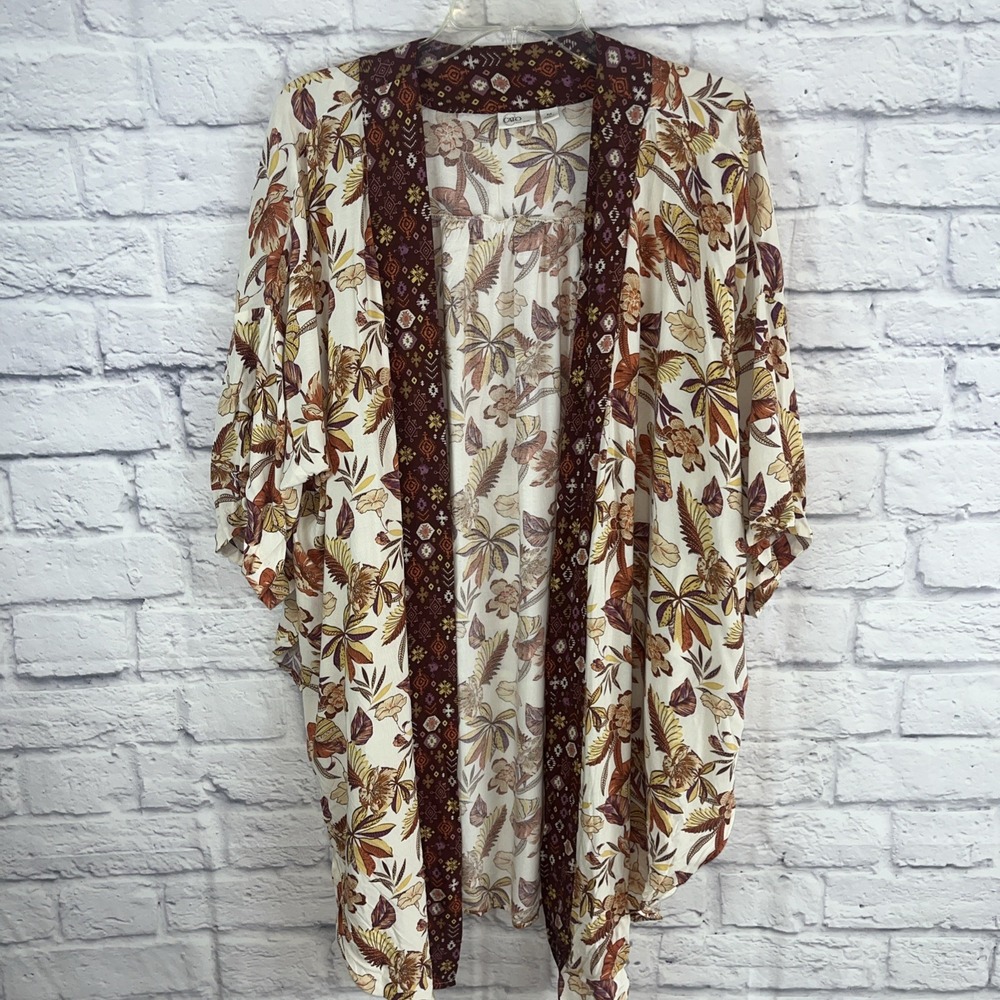 Cato Women's Fall Floral Boho Casual Open Front Kimono Size Medium